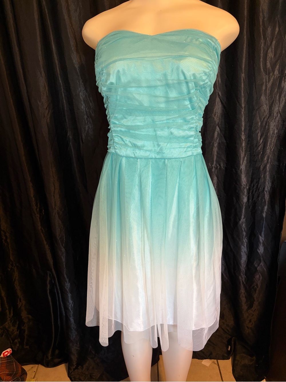 Teeze Me Strapless Aqua-to-White Ombre Party Dress